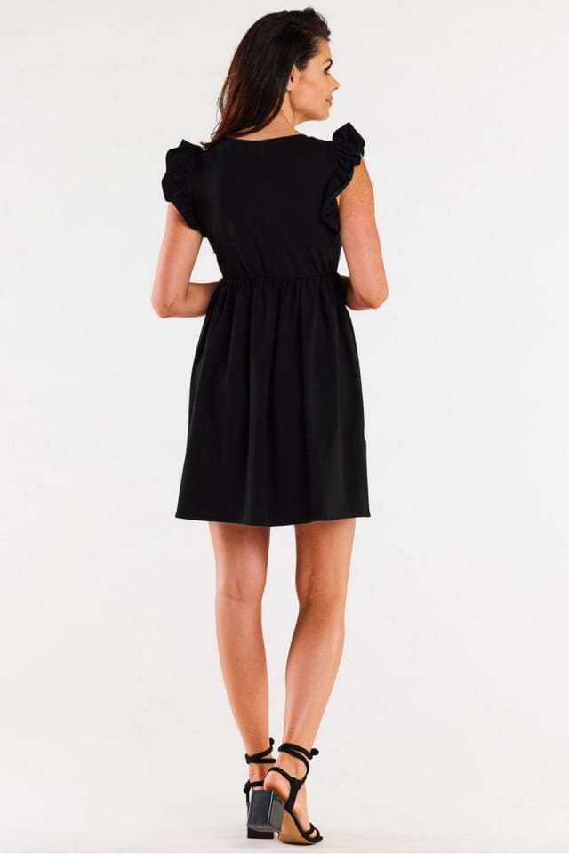 Love Lace Love Lace Women's Mini Dress with Frill Shoulders in Black - 3