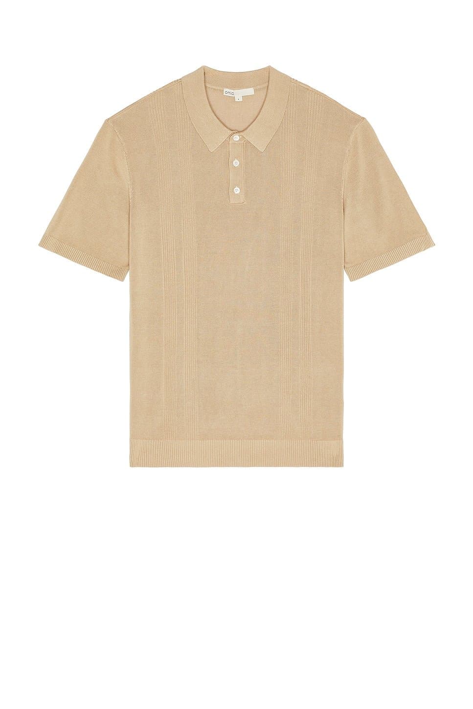 revolve Revolve Tan Silk Ribbed Knit Polo