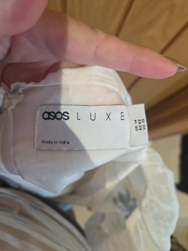 ASOS Luxe White Beaded Bardot Dress Size 14