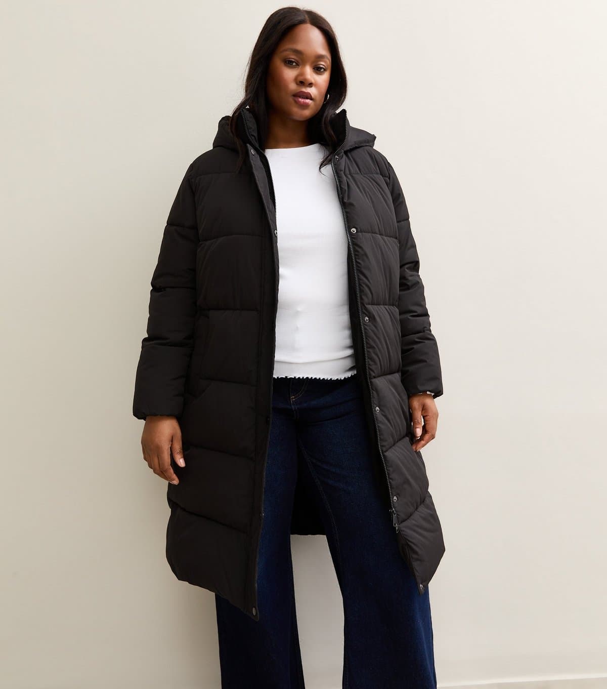 New Look Women's Plus Size Black Longline Tiered Puffer Jacket Curves New Look