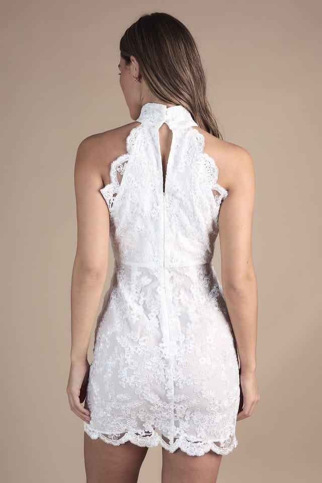 Coast Coast Women's High Neck Embroidered Mesh Mini Wedding Dress in Ivory - 3