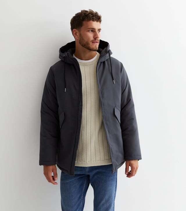 jack & jones Men's Dark Grey Hooded Parka Jacket Jack & Jones New Look - 2