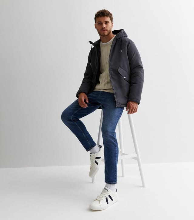jack & jones Men's Dark Grey Hooded Parka Jacket Jack & Jones New Look - 3