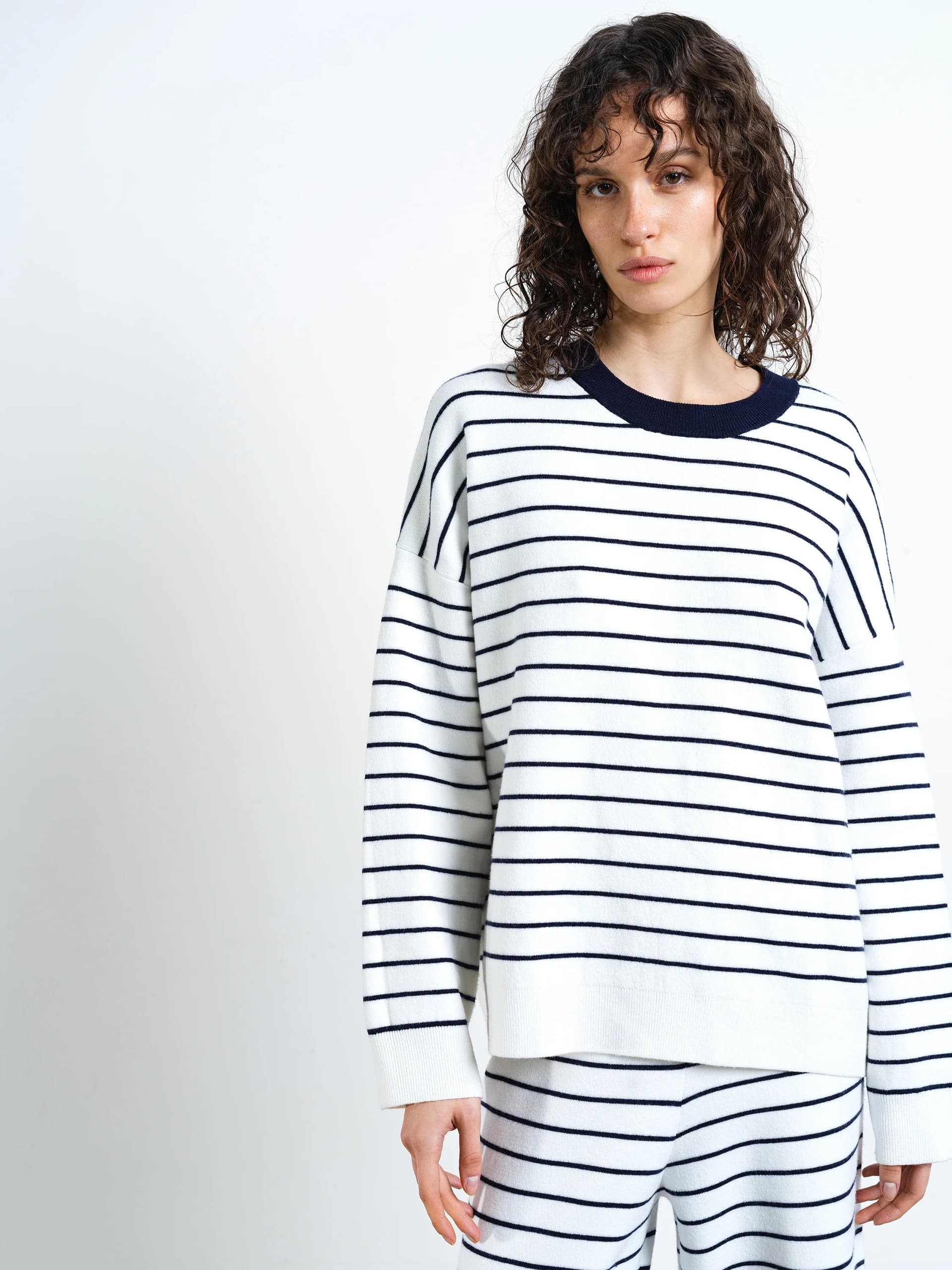 French Connection Marley Knit Striped Crew Neck Jumper White/Marine