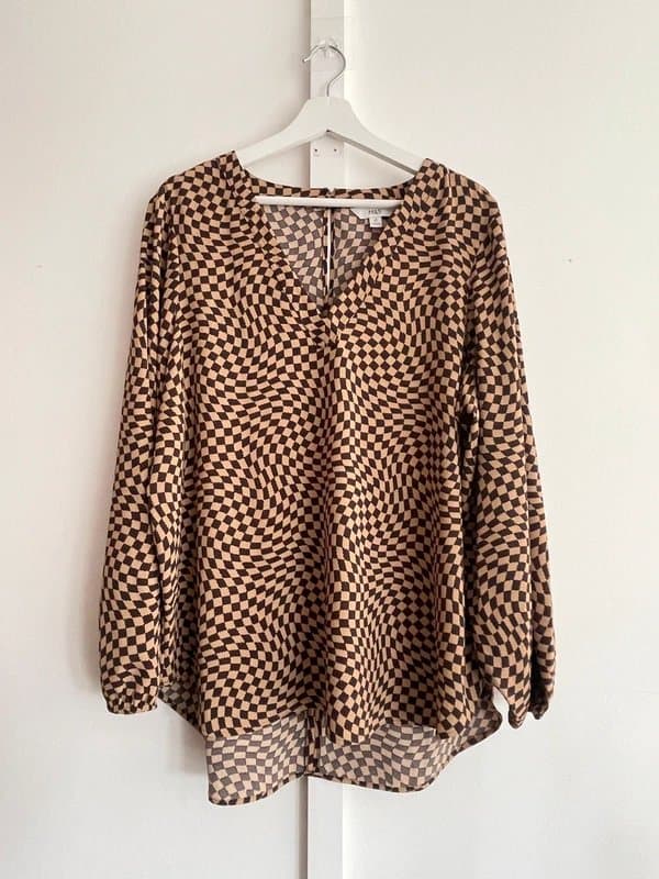 Marks & Spencer Marks & Spencer Brown Check Printed Shirt Blouse Women’s Size UK 18 Worn Once
