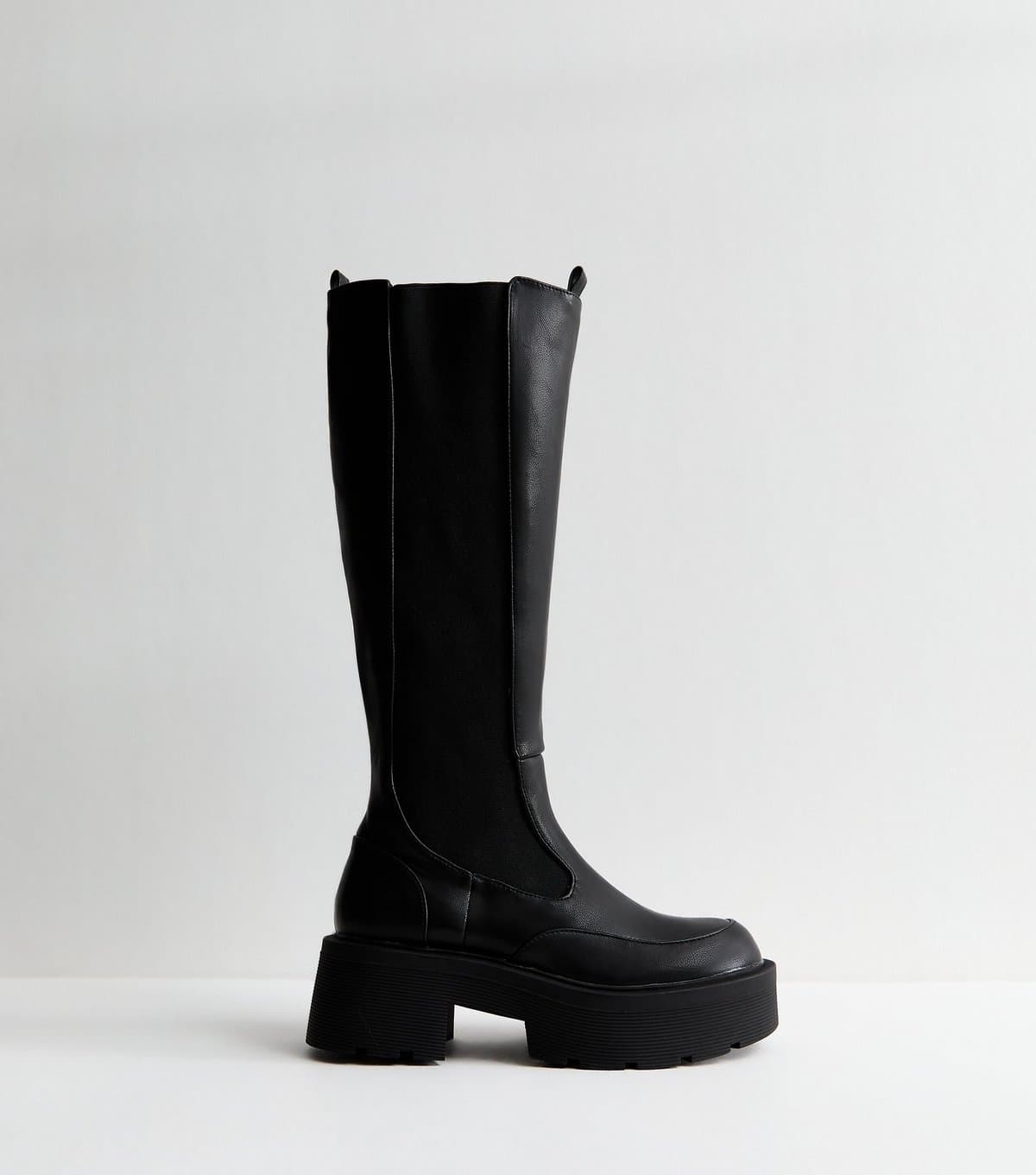 Public Desire Women's Black Evergreen Faux Leather Platform Knee High Boots Public Desire New Look