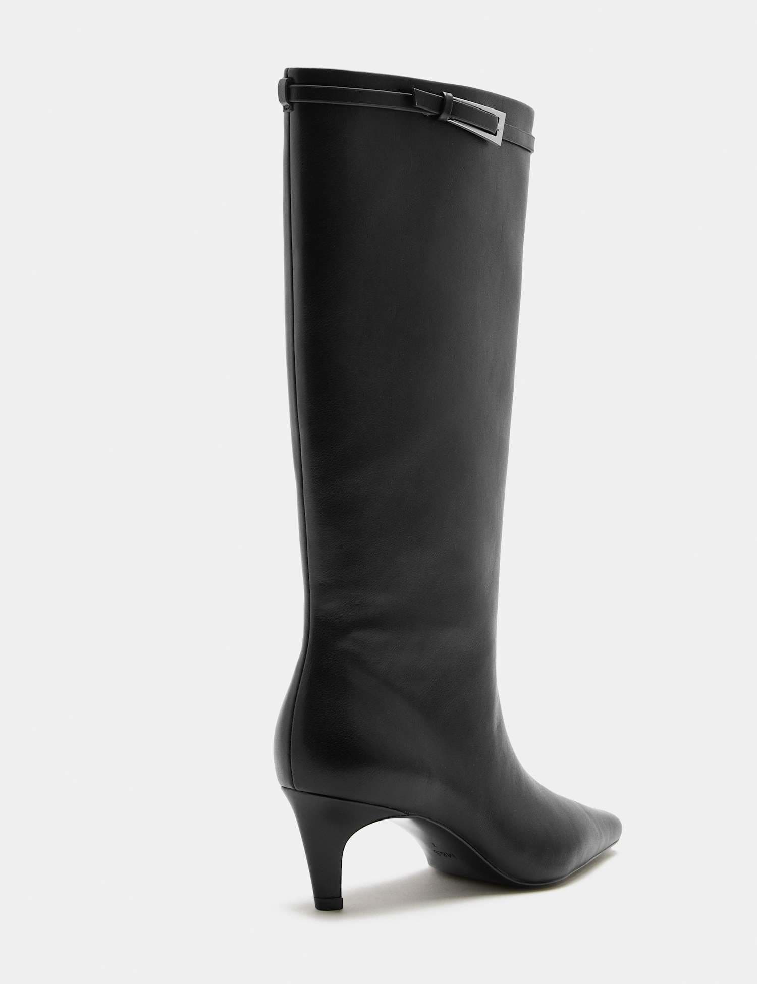 Marks & Spencer M&S Buckle Kitten Heel Pointed Toe Knee High Boot Black