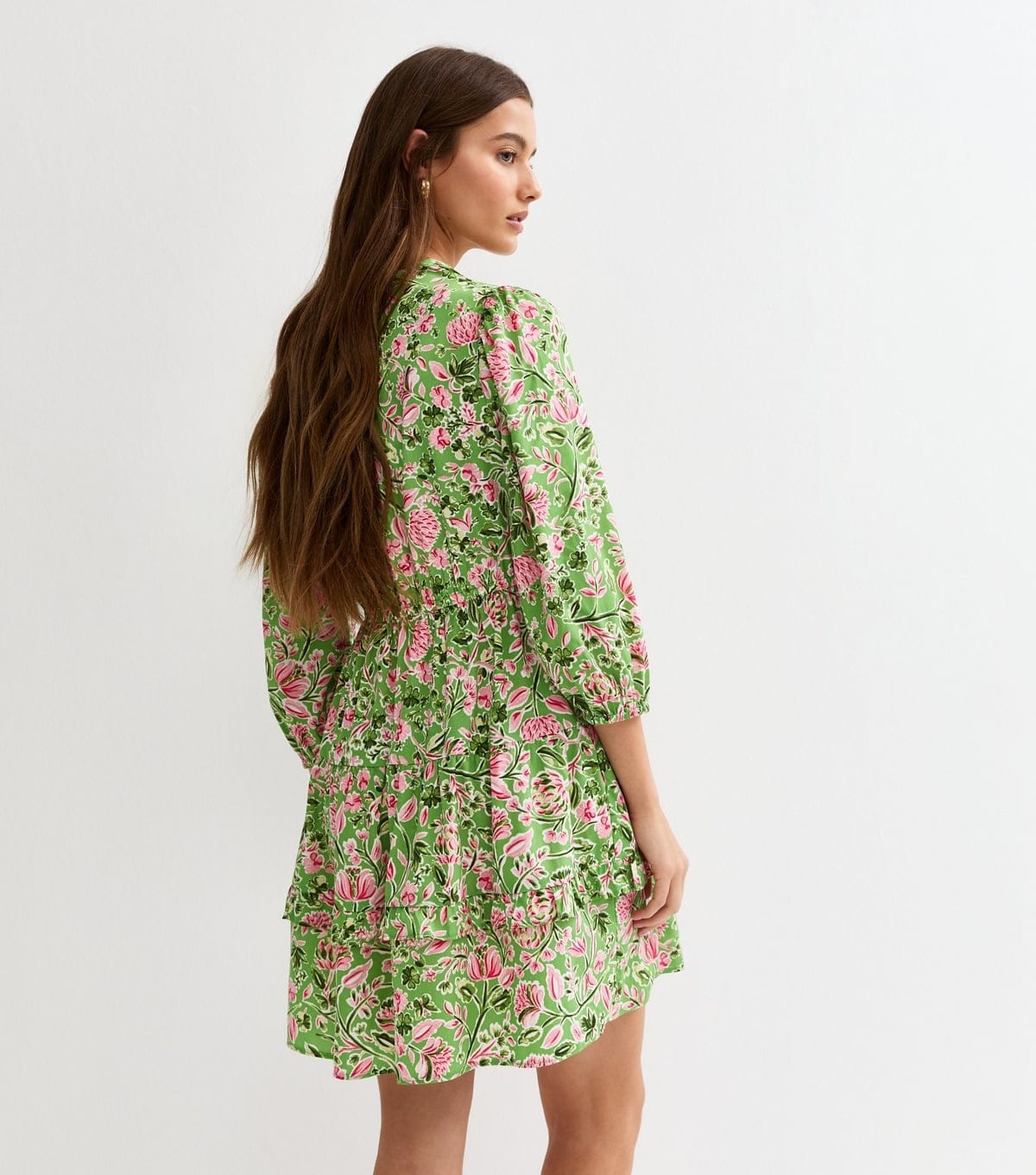 New Look Women's Green Floral Tiered Mini Dress New Look - 4
