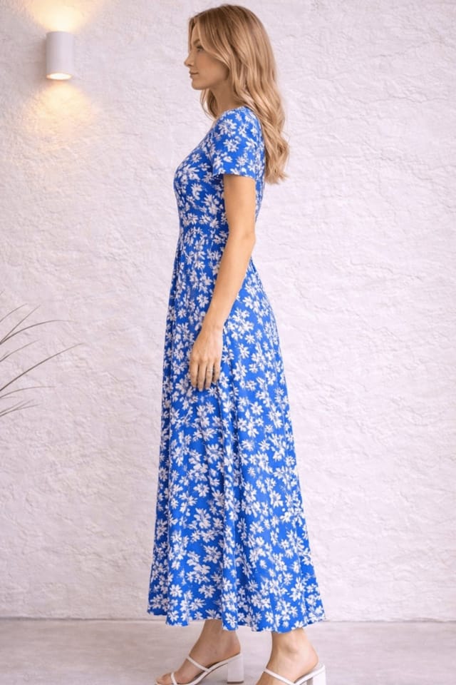 Style Cheat Style Cheat Women's Blue Button-Front Floral Midi Dress - 2