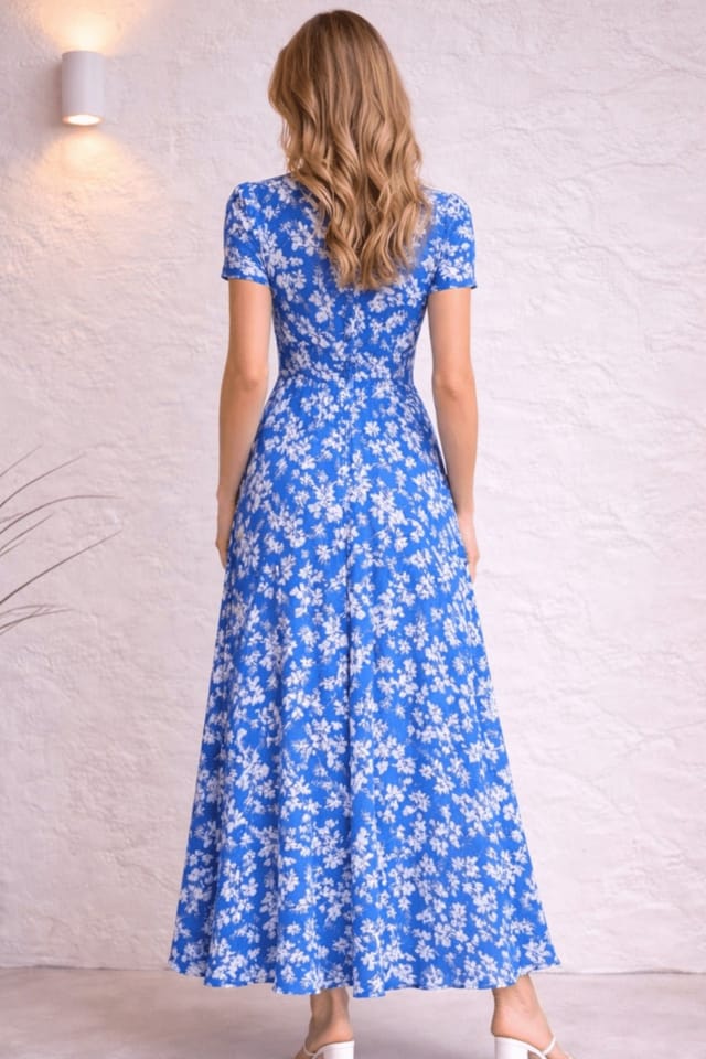 Style Cheat Style Cheat Women's Blue Button-Front Floral Midi Dress - 3