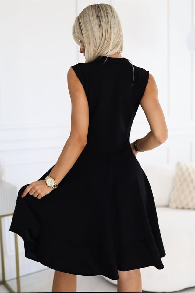 Love Lace Love Lace Women's Front Zipper Flared Knit Dress in Black - 3