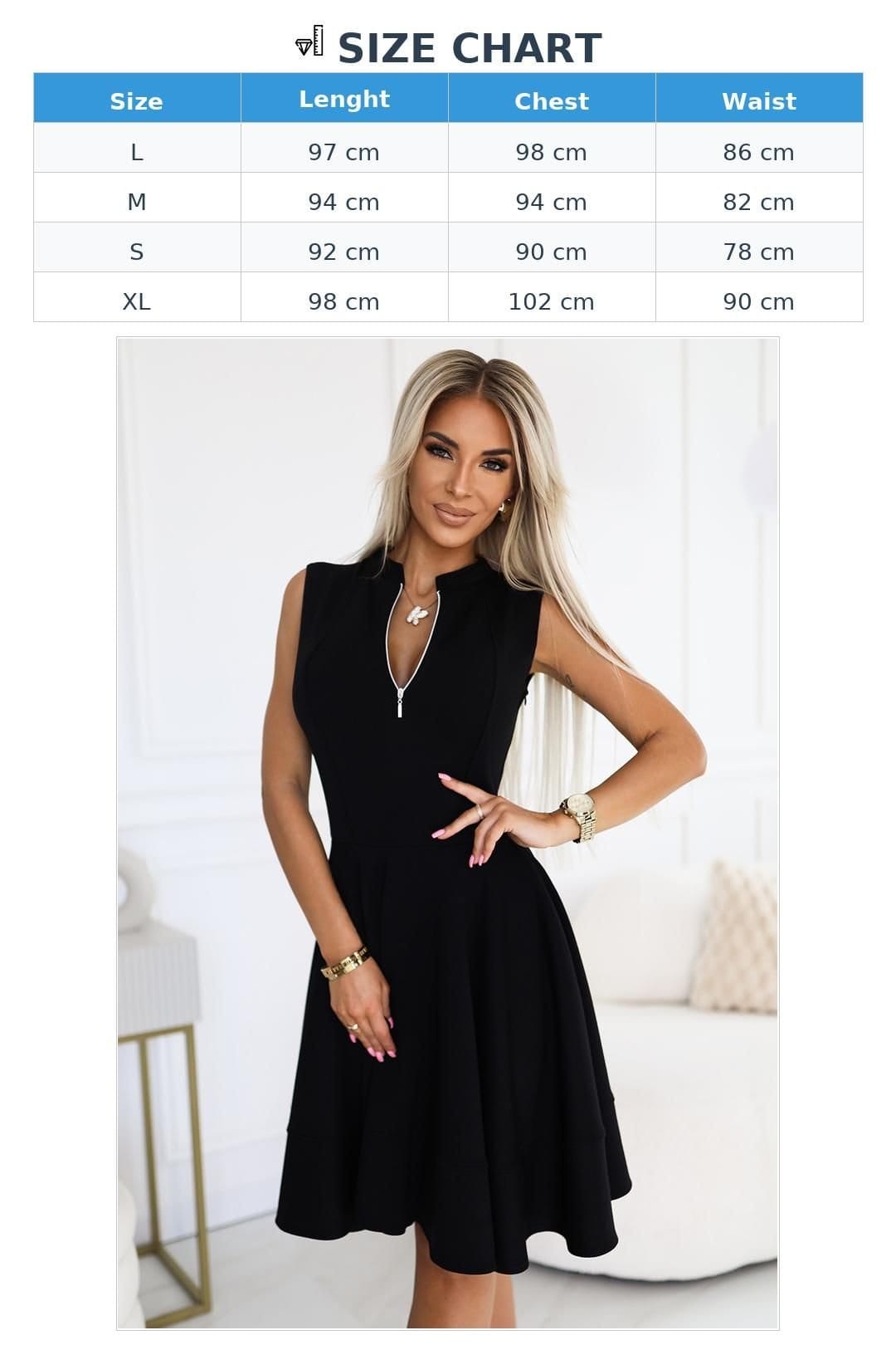 Love Lace Love Lace Women's Front Zipper Flared Knit Dress in Black - 4