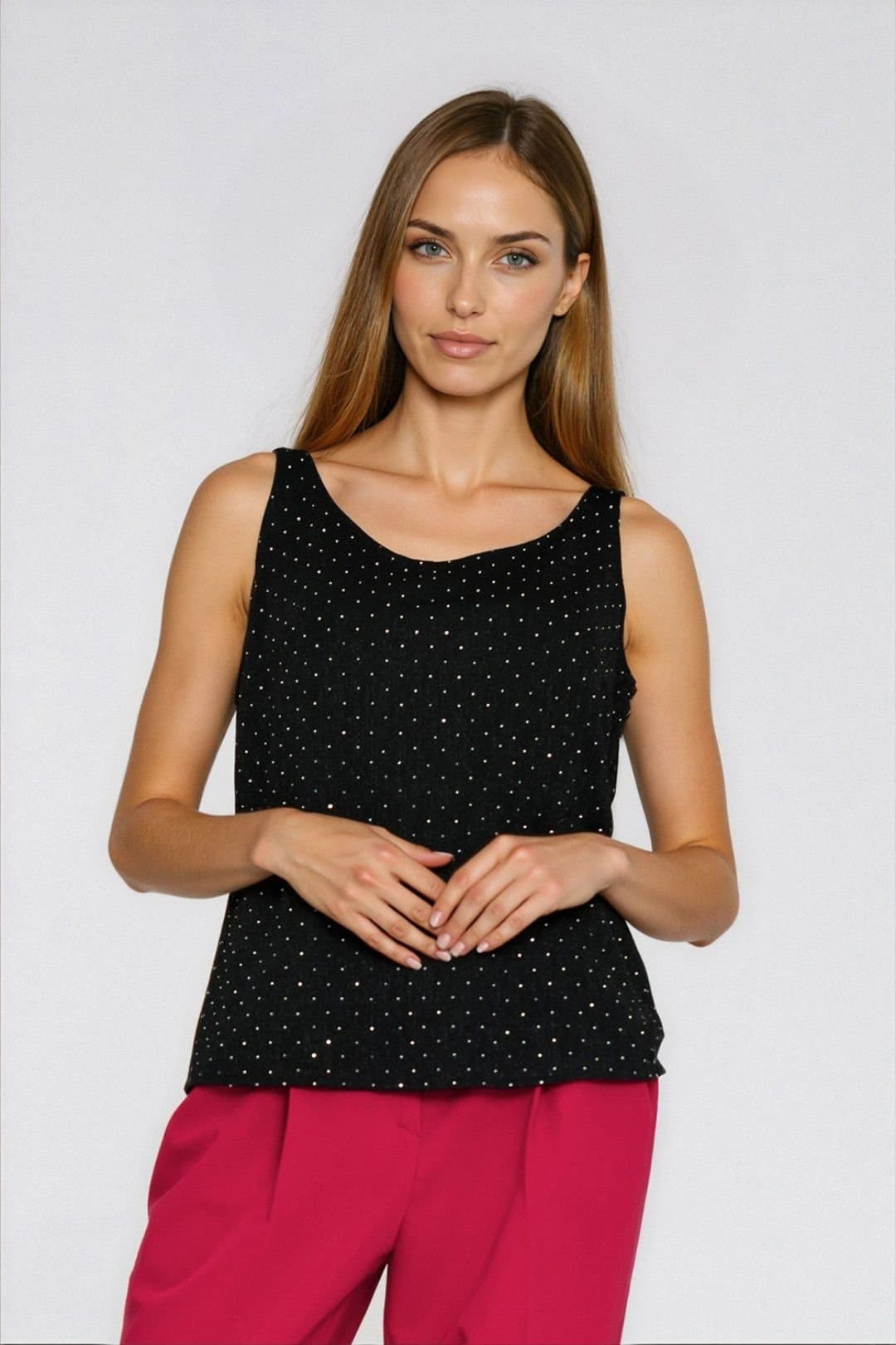 Love Lace Love Lace Women's Elegant Sleeveless Sequin Knit Blouse in Black