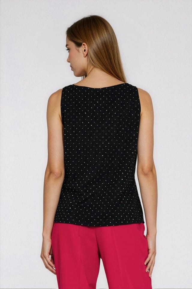 Love Lace Love Lace Women's Elegant Sleeveless Sequin Knit Blouse in Black - 3