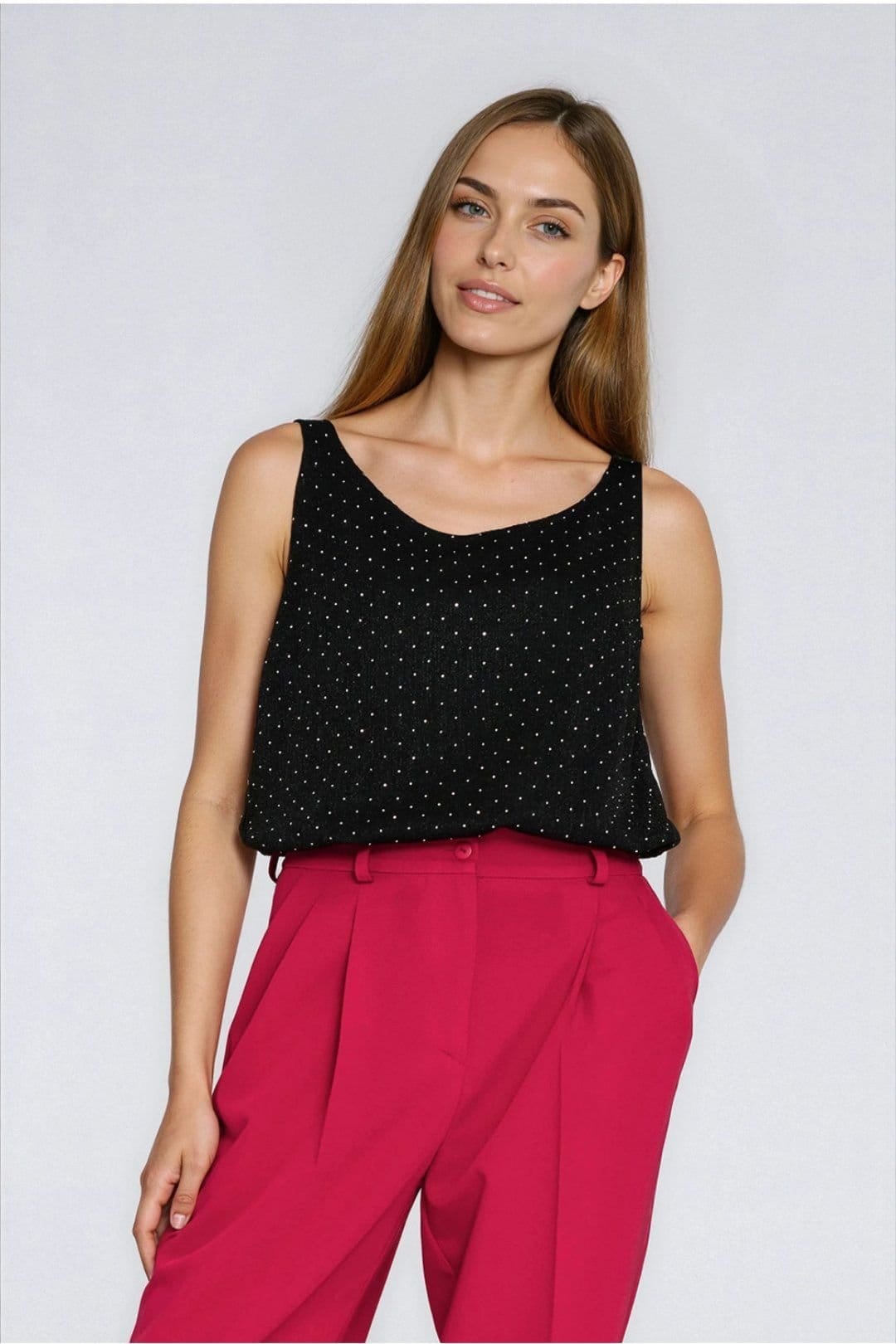 Love Lace Love Lace Women's Elegant Sleeveless Sequin Knit Blouse in Black - 4