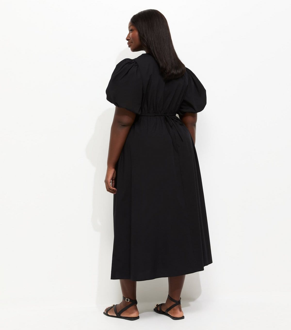 New Look Women's Plus Size Black Puff Sleeve Flared Midi Dress Curves New Look - 4