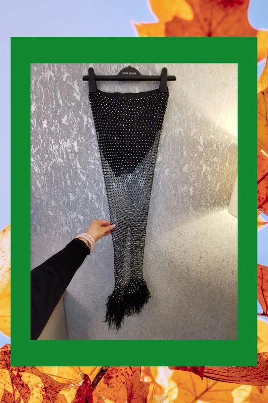 ASOS Asos design midi net skirt diamond embellishment faux feather trim skirt small - 1