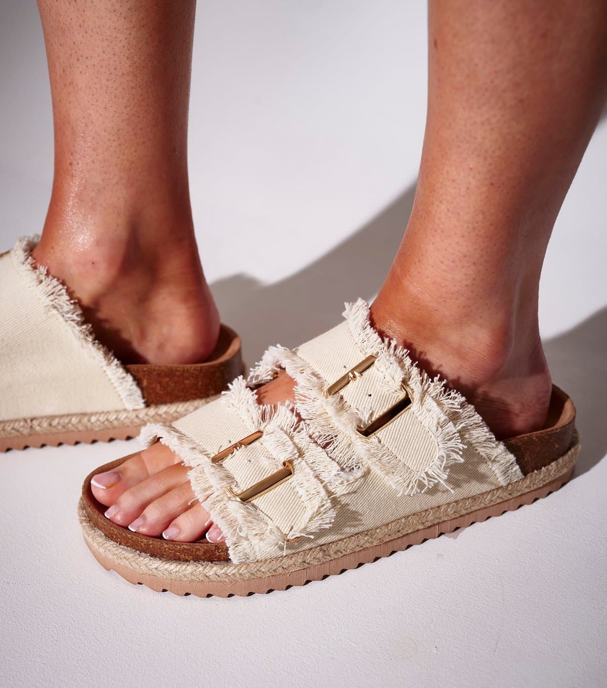South Beach Women's Cream Denim Fringed Espadrille Sandals South Beach New Look