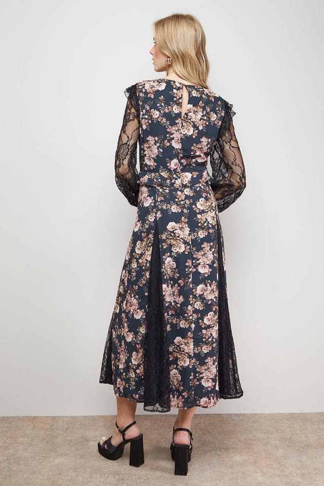 Oasis Oasis Women's Lace Mix Midi Dress in Floral - 3