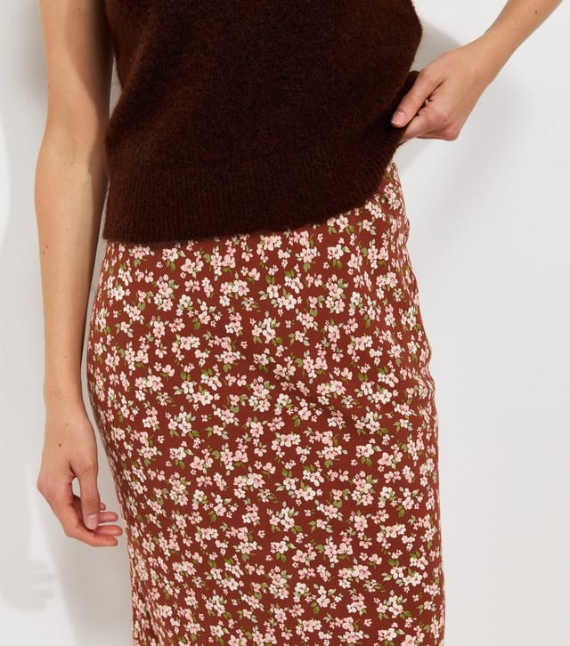 New Look Women's Orange Floral Print Lace Hem Bias Cut Midi Skirt New Look - 3