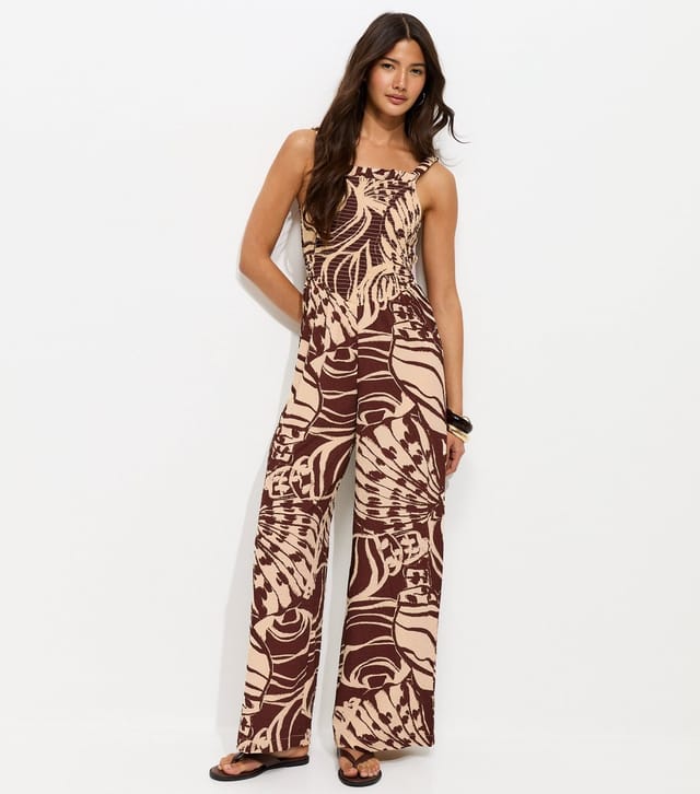 New Look Women's Brown Shell Print Strappy Wide Leg Jumpsuit New Look - 3