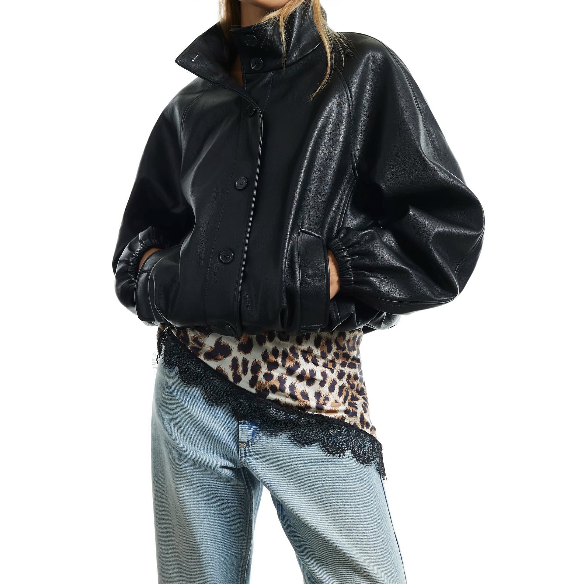 River Island River Island Womens Brown Leopard Lace Trim Scarf