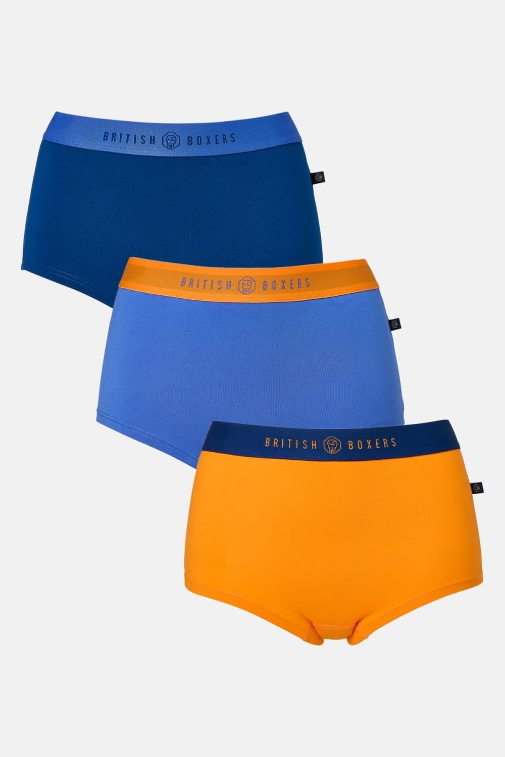 British Boxers British Boxers Women's Pack of Three "Citron Blue" Cotton Hipster Boxer Briefs in Dark Blue