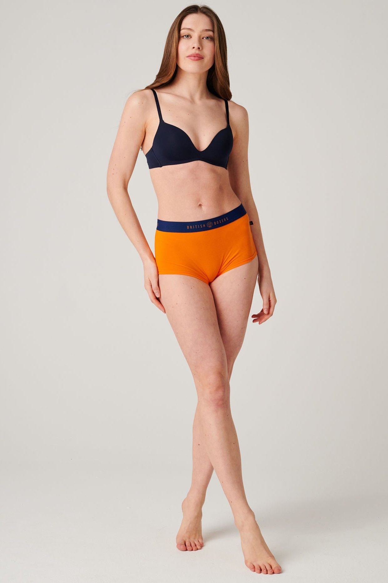 British Boxers British Boxers Women's Pack of Three "Citron Blue" Cotton Hipster Boxer Briefs in Dark Blue - 3