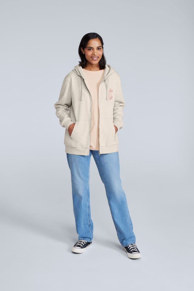 Animal Animal Women's 'Maya' Stylish Cotton Graphic Hoodie Lightweight Full Zip Sweatshirt in Light Beige - 3