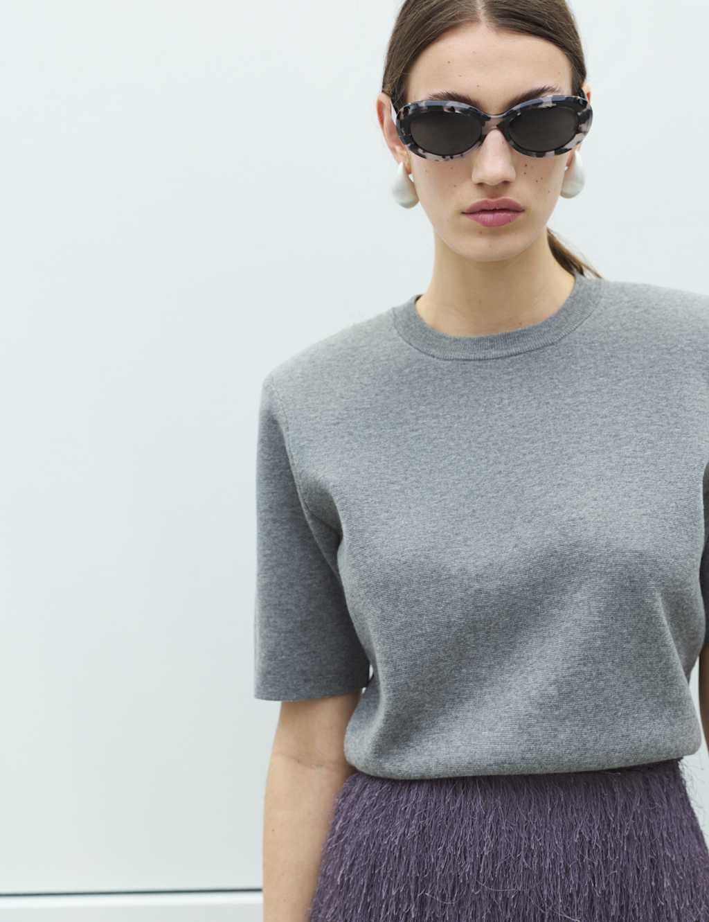 Marks & Spencer M&S Mid Grey Marl Shoulder Pad Knitted Top