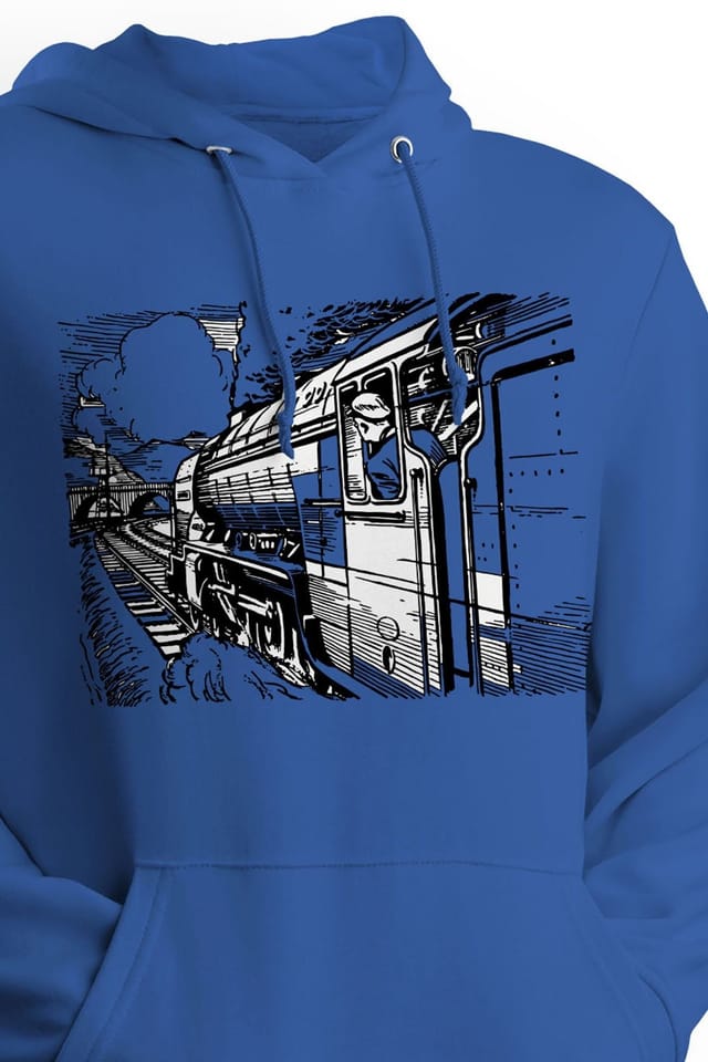 Bad Zebedee Bad Zebedee Men's Retro Steam Train Hoodie in Royal - 2