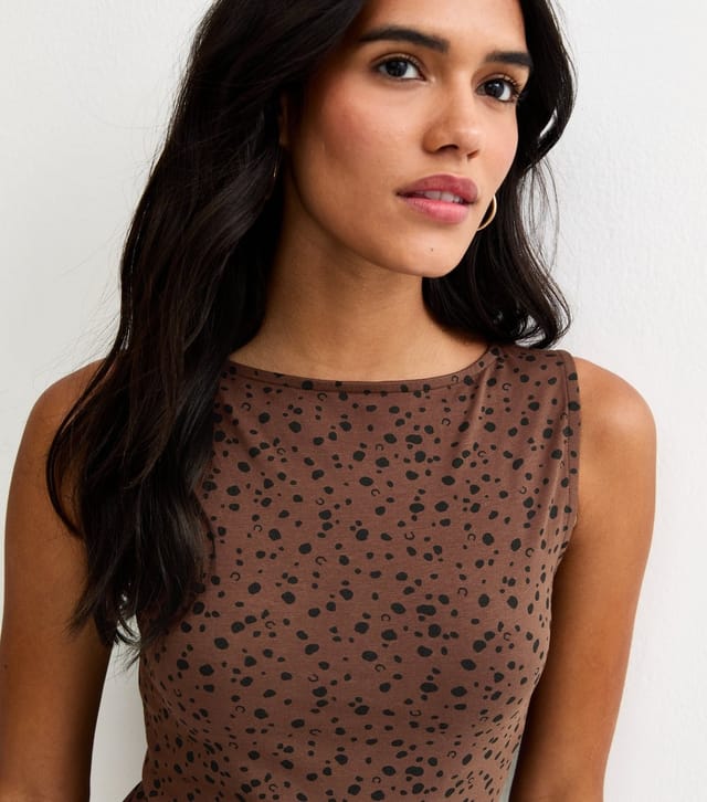 New Look Women's Brown Speckled Slash Neck Top New Look - 2