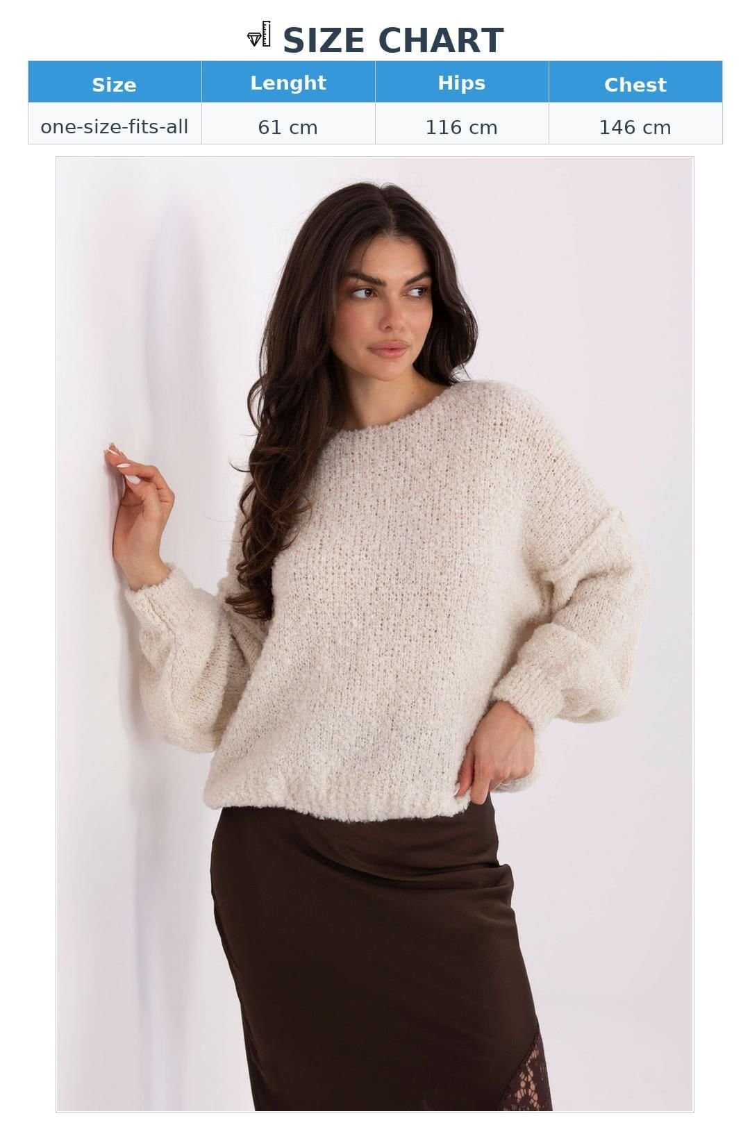 Love Lace Love Lace Women's Boucle Stitch Detail Round Neck Sweater in Beige - 4