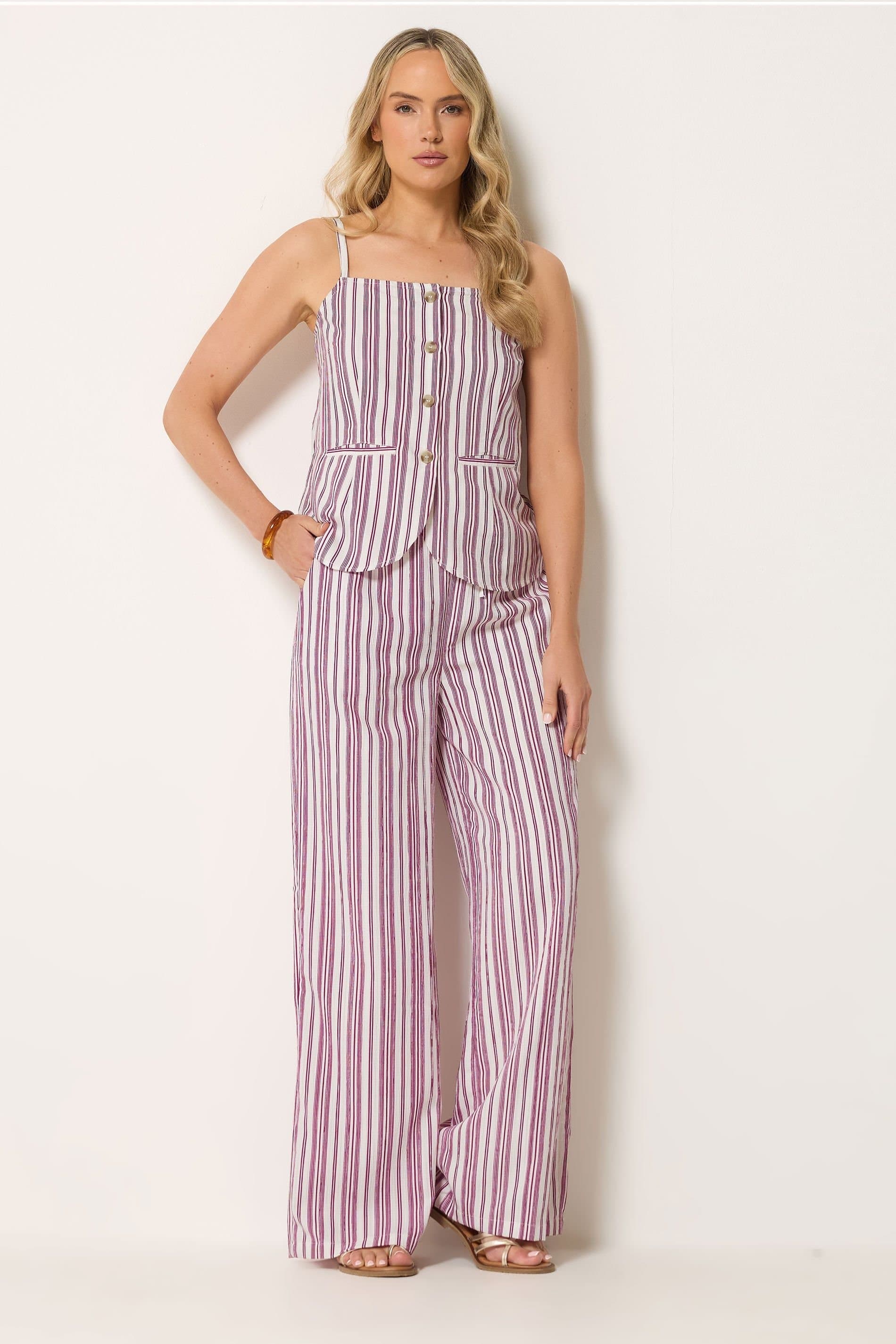 Long Tall Sally Long Tall Sally Women's Tall Stripe Button Waistcoat & Wide Leg Trousers
