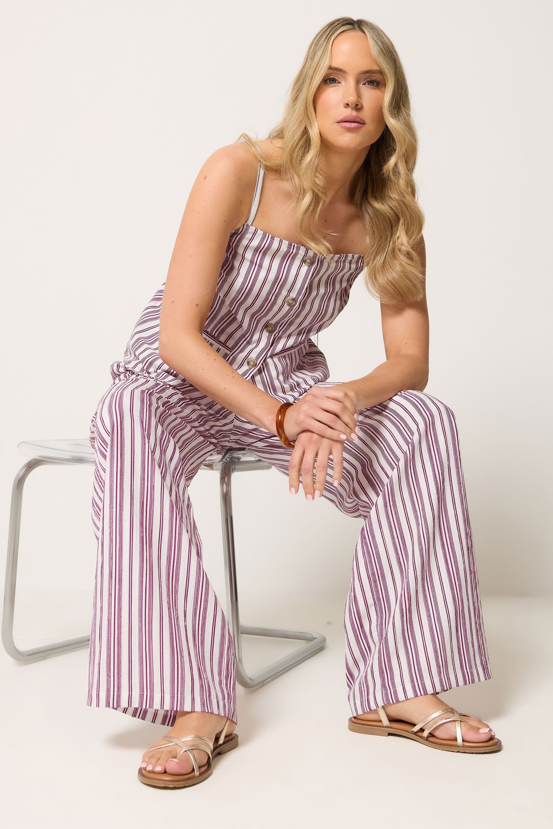 Long Tall Sally Long Tall Sally Women's Tall Stripe Button Waistcoat & Wide Leg Trousers - 4