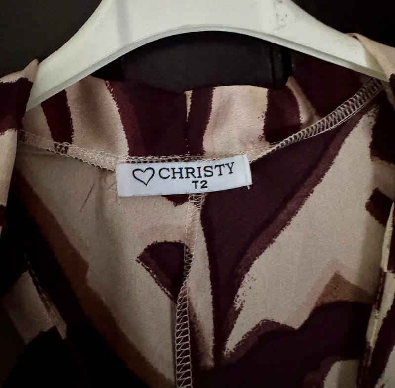 christy Brown Beige Satin Animal Zebra Print V Neck Tunic Midi Dress 14 16 18 - 1
