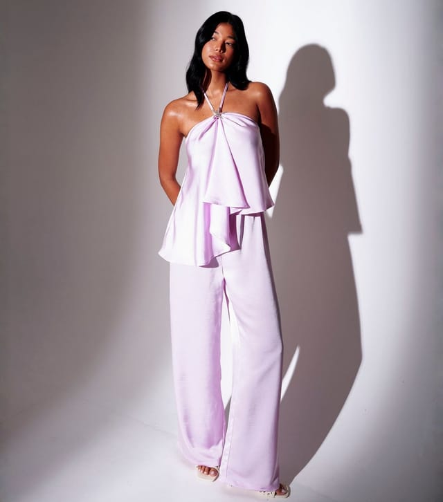 South Beach Women's Light Pink Satin Wide Leg Trousers South Beach New Look - 2