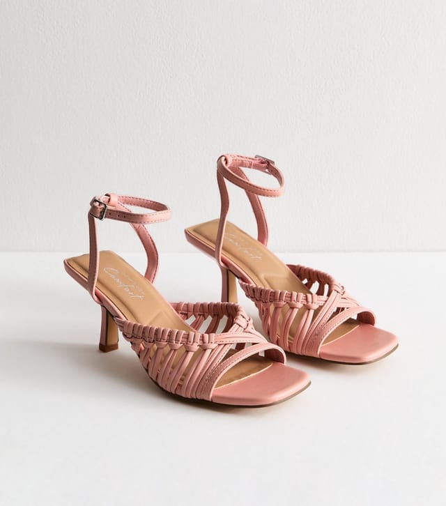 New Look Women's Pink Woven Strap Faux Leather Sandals Vegan New Look - 3