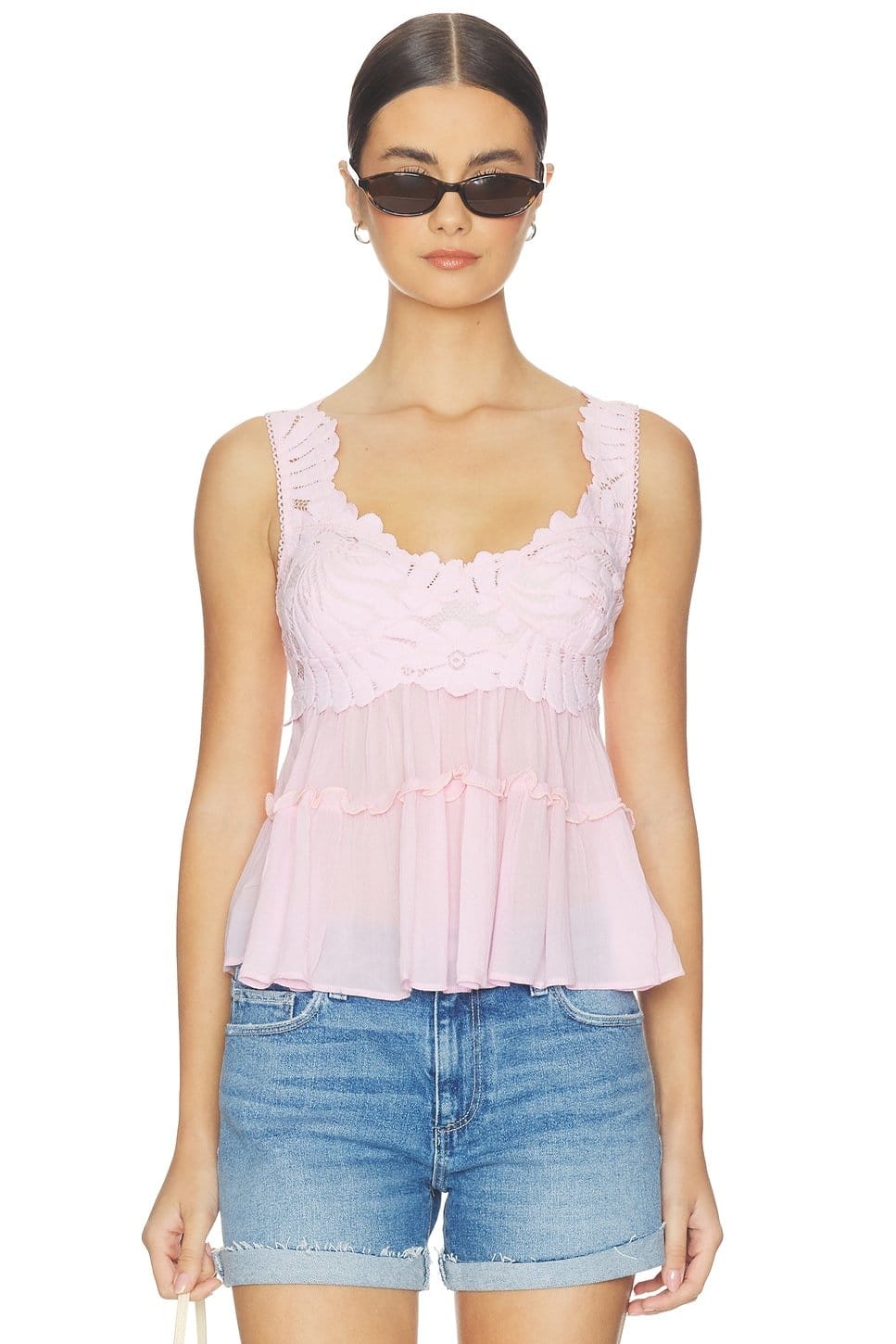 Revolve Pink Destiny Lace-Trimmed Shapeless Top