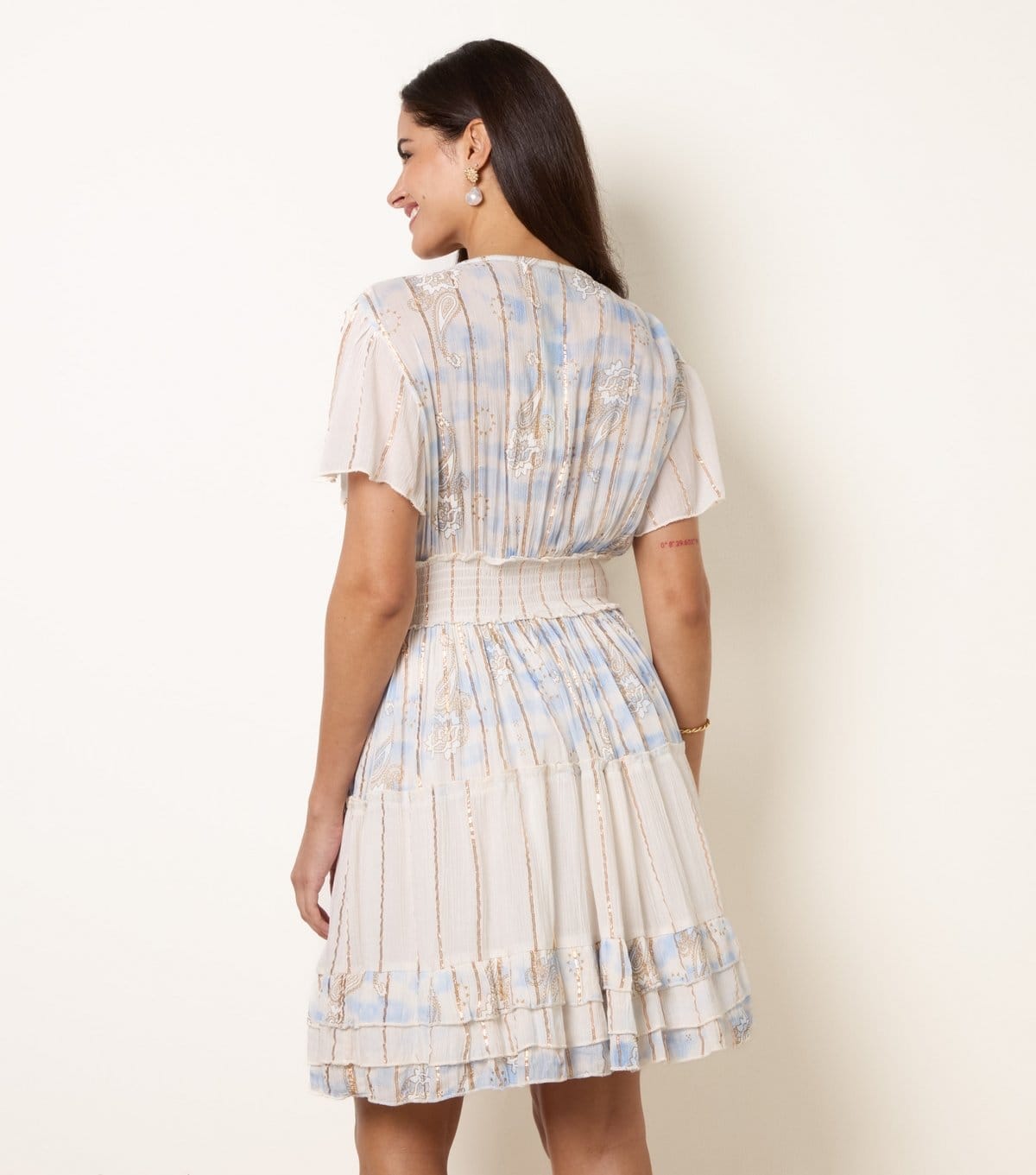 Blue Vanilla Women's Blue Beaded Flower Tiered Mini Dress Blue Vanilla New Look - 4