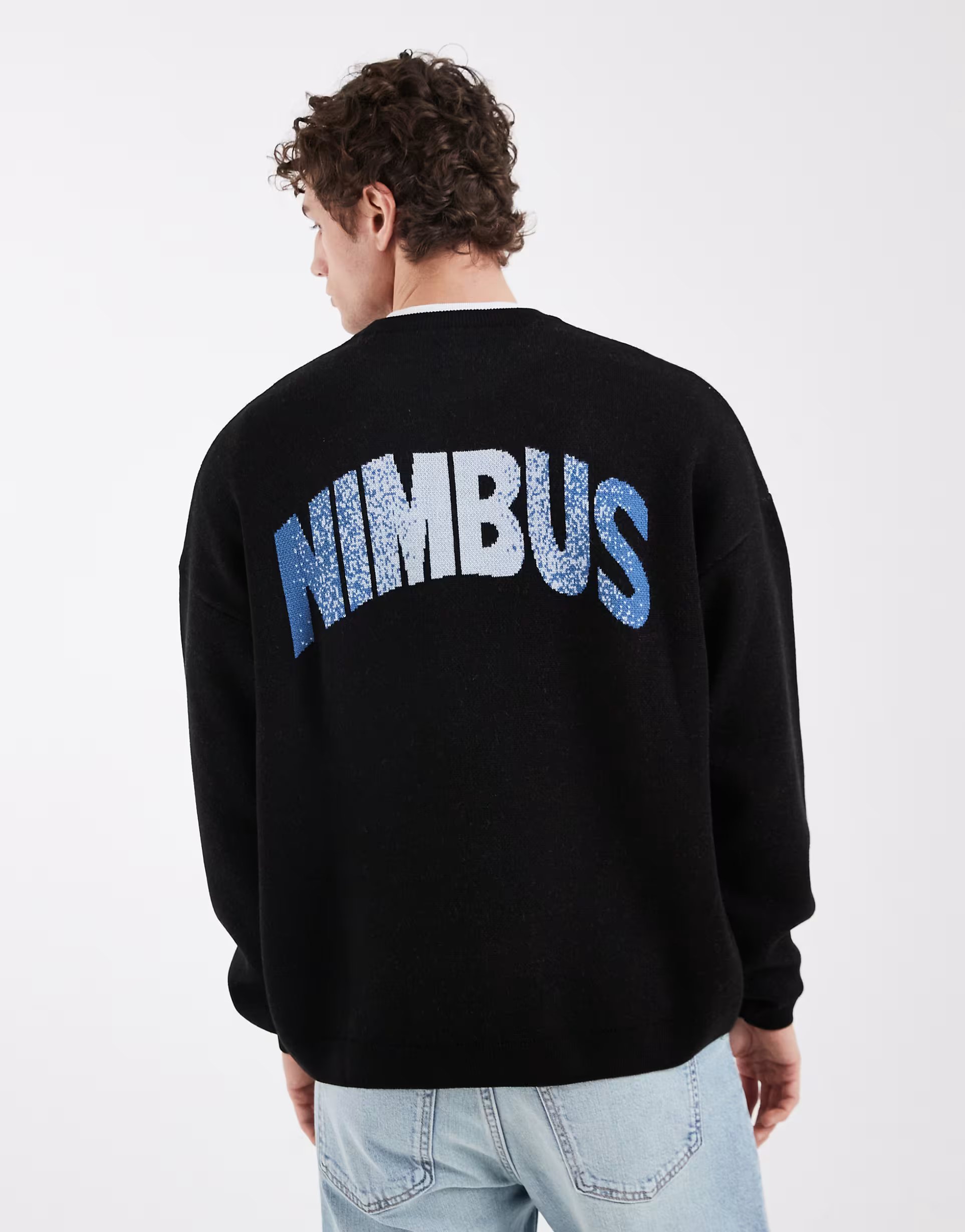 ASOS ASOS DESIGN oversized knitted jumper with NIMBUS graphic in black - 1