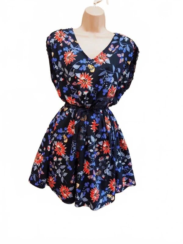 New Look New Look Black Blue Red Floral Lace Trim a Line Mini Casual Dress 14 L