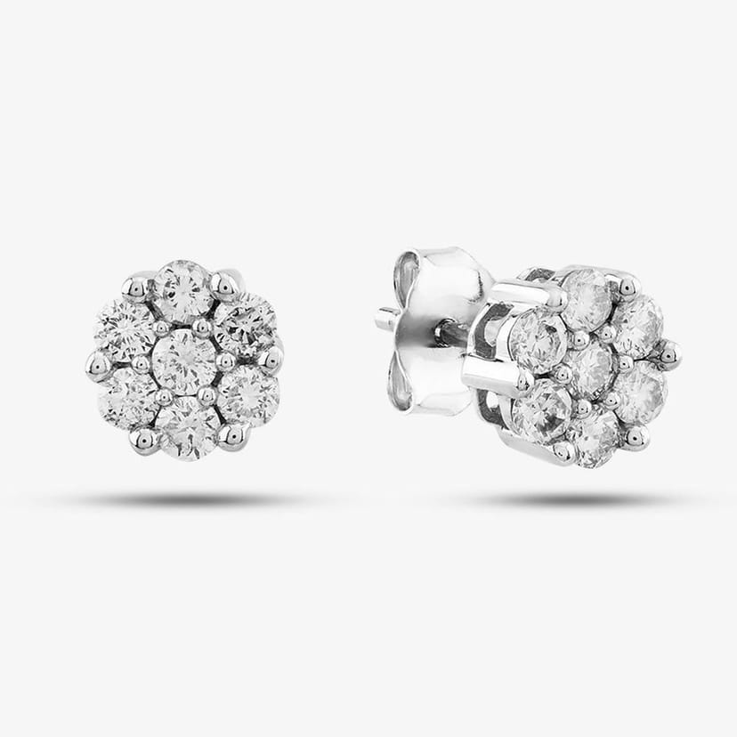 T.H.Baker T.H.Baker Women's 9ct White Gold 0.50ct Brilliant Cut Diamond Cluster Stud Earrings TH0123798 in Silver - 1