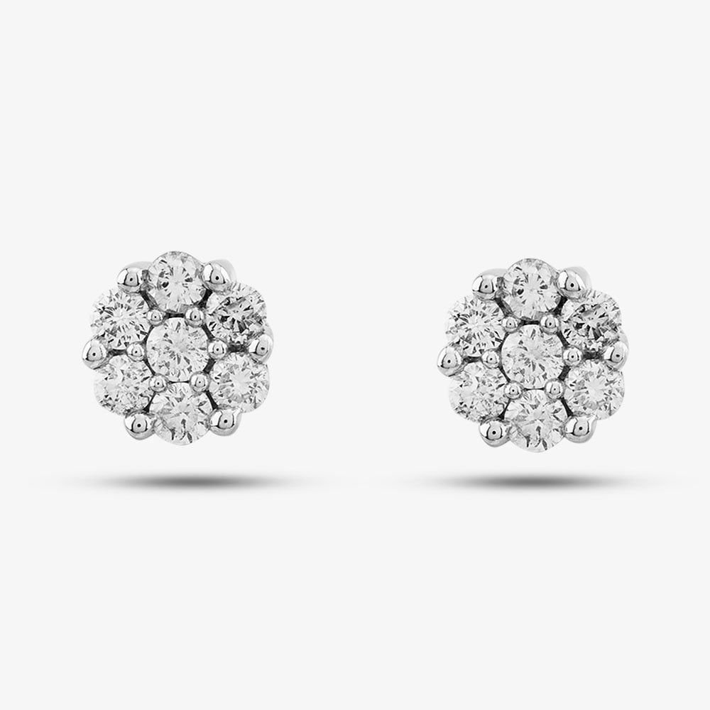 T.H.Baker T.H.Baker Women's 9ct White Gold 0.50ct Brilliant Cut Diamond Cluster Stud Earrings TH0123798 in Silver - 2