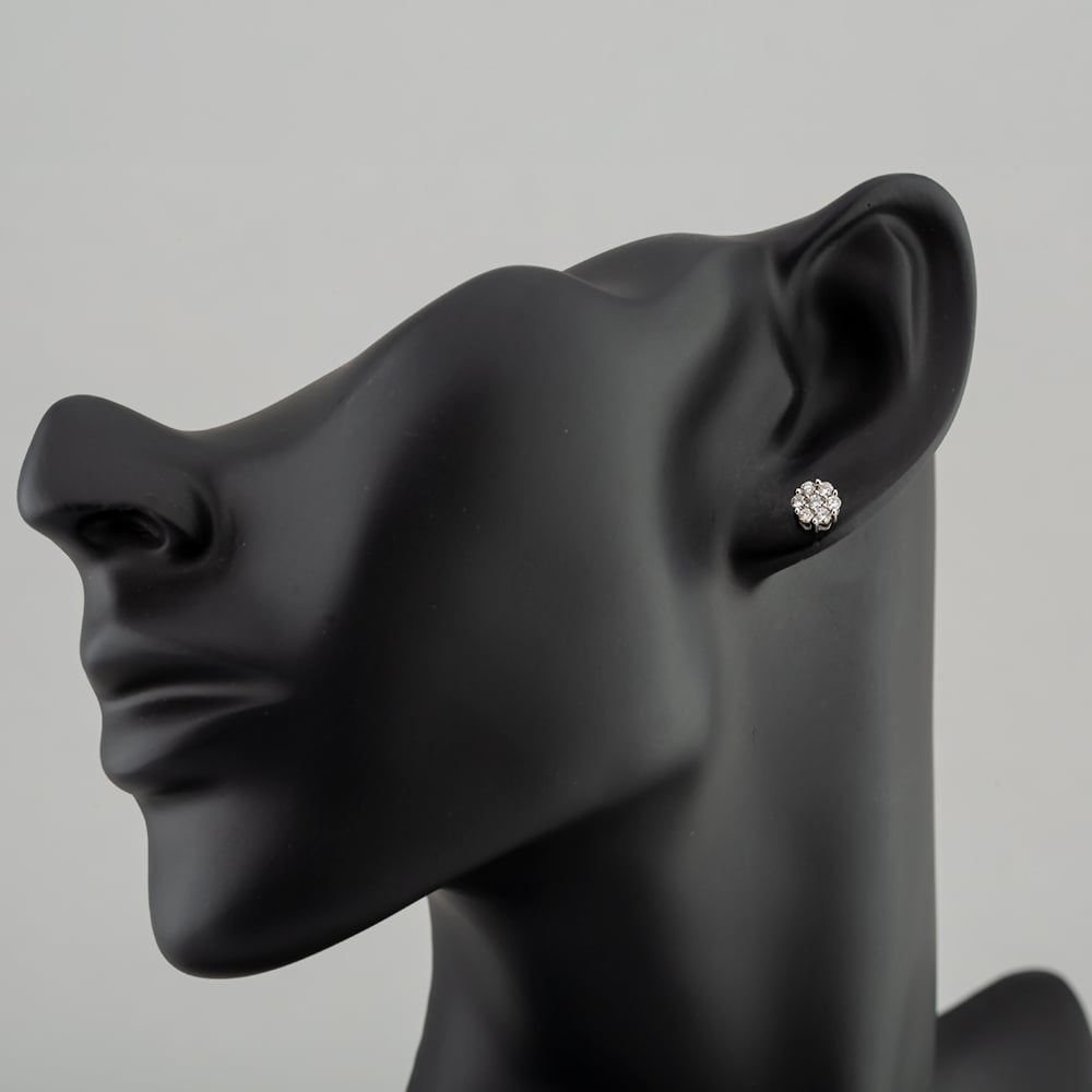 T.H.Baker T.H.Baker Women's 9ct White Gold 0.50ct Brilliant Cut Diamond Cluster Stud Earrings TH0123798 in Silver - 4