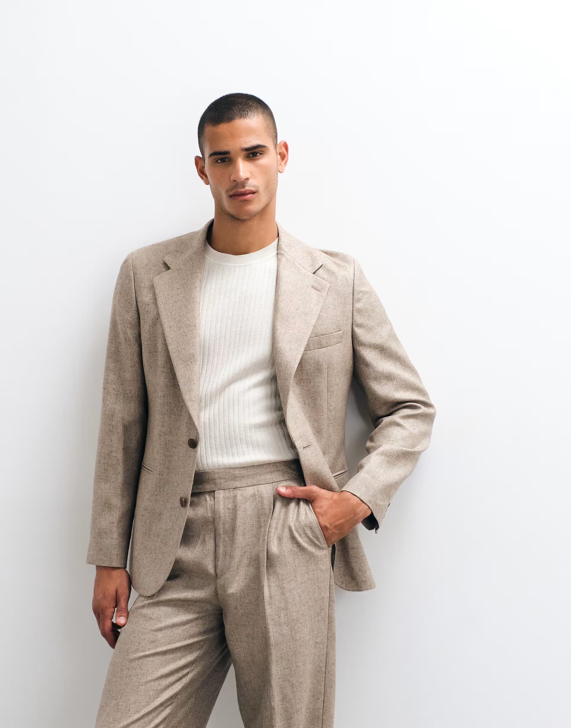 ASOS ASOS DESIGN slim melange suit jacket with linen in brown