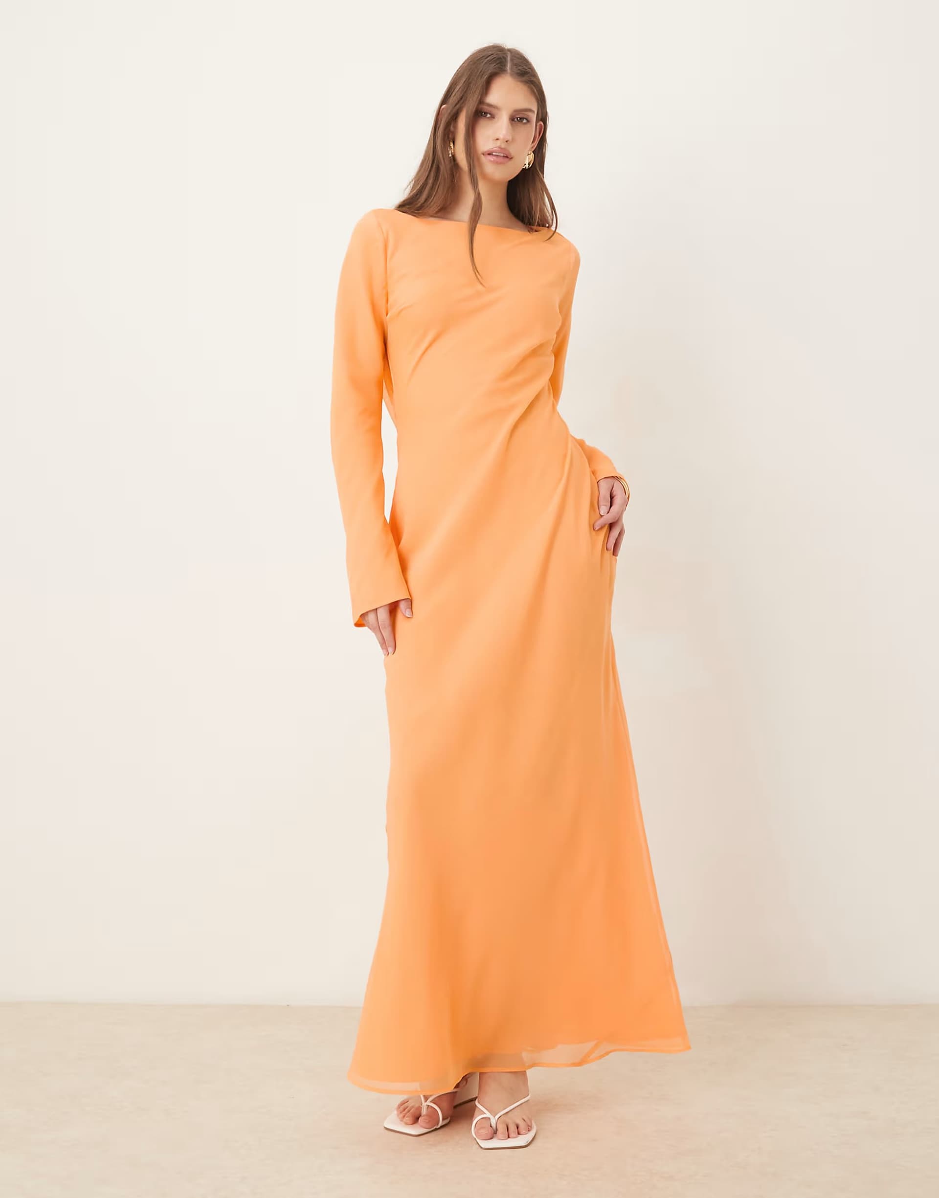 ASOS ASOS DESIGN chiffon maxi dress with cowl neck back detail in apricot