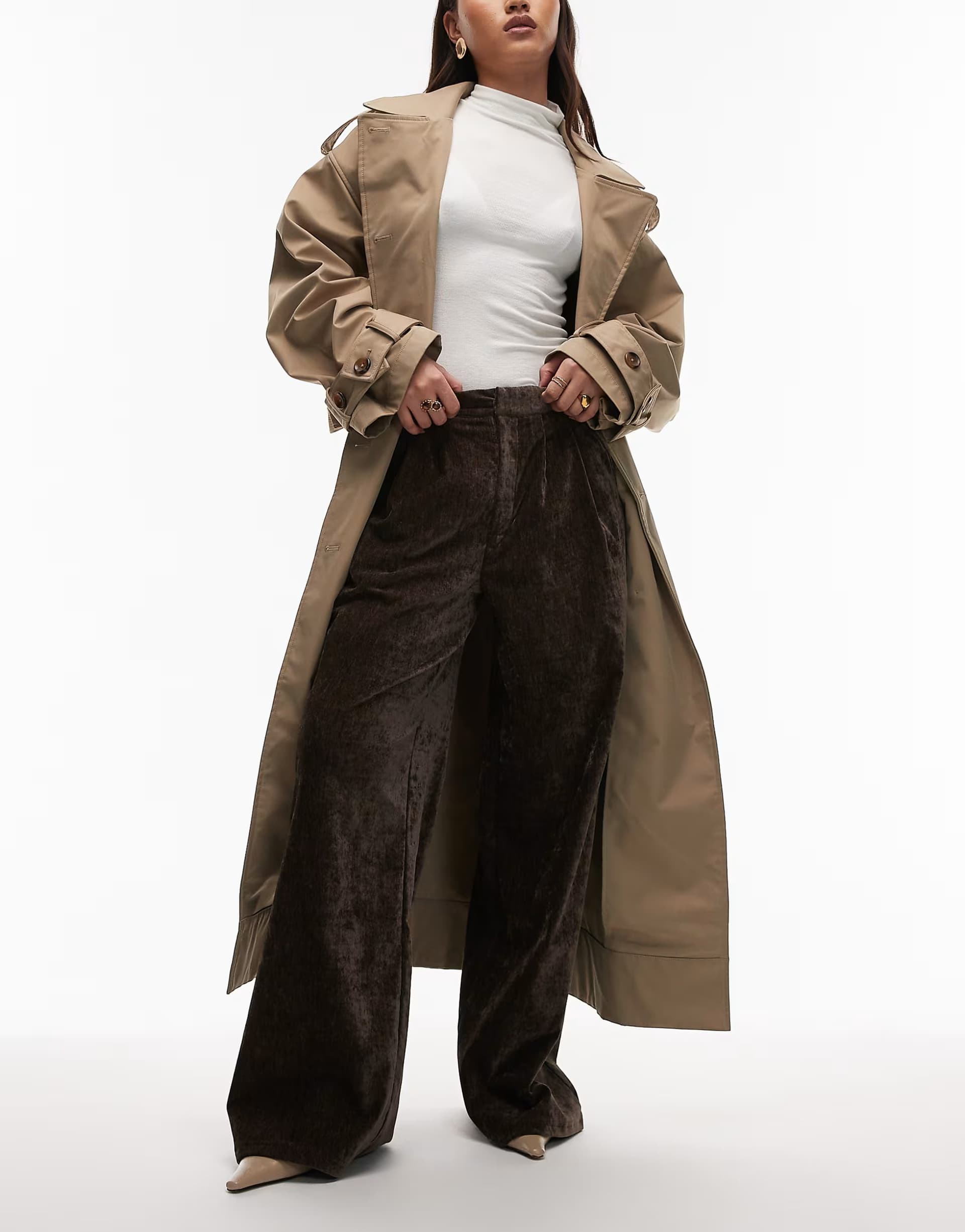 ASOS ASOS DESIGN textured velvet tailored wide leg trouser in chocolate