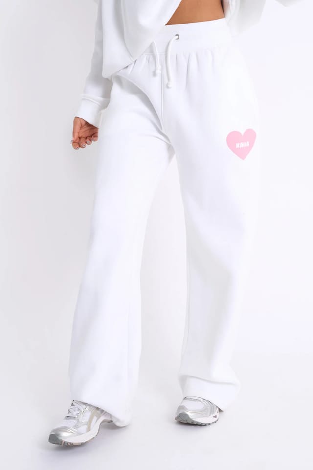 Kaiia Kaiia Love Heart Graphic Ribbed Waistband Joggers White - 2