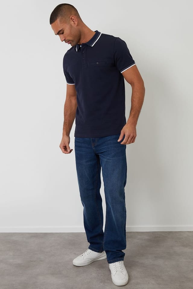 Threadbare threadbare Men's Jetted Pocket Cotton Polo Shirt in Navy - 3